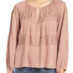Crepe Lace Flowy Peasant Top Boho Chic Festival